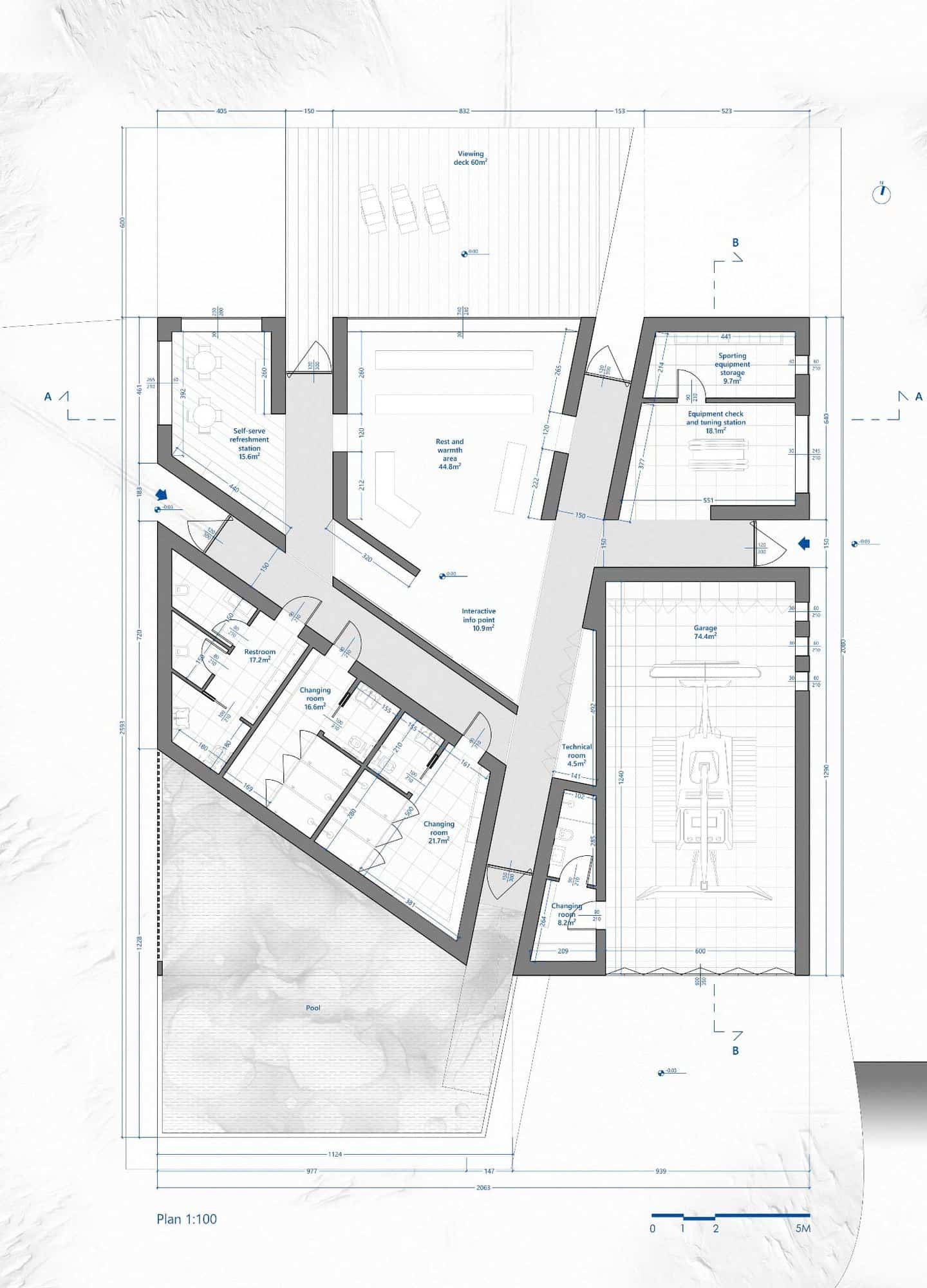 Aurora Shelter: pianta architettonica del rifugio