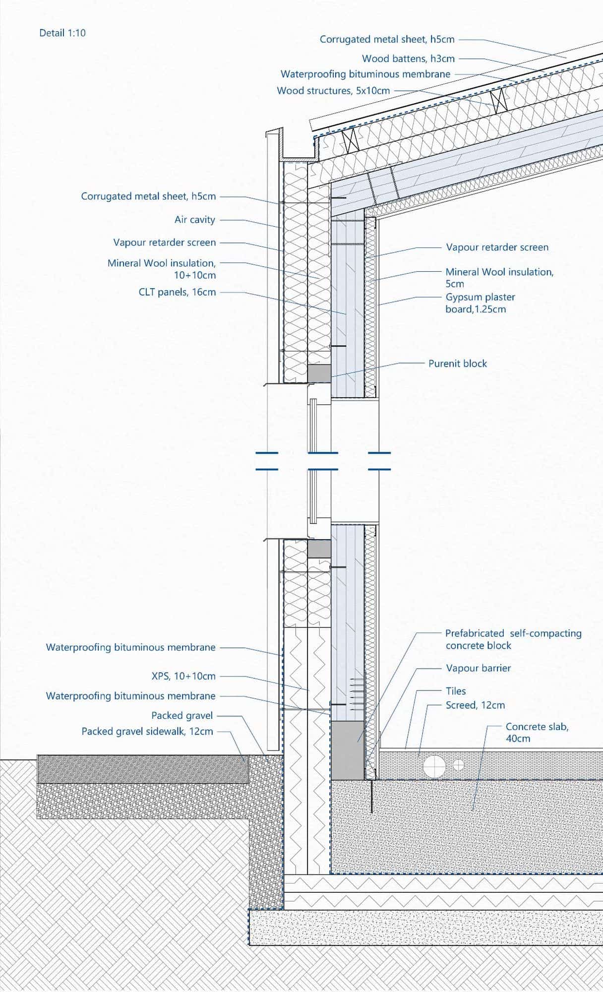 Aurora Shelter: sezione tecnologica con i dettagli costruttivi dell’involucro
