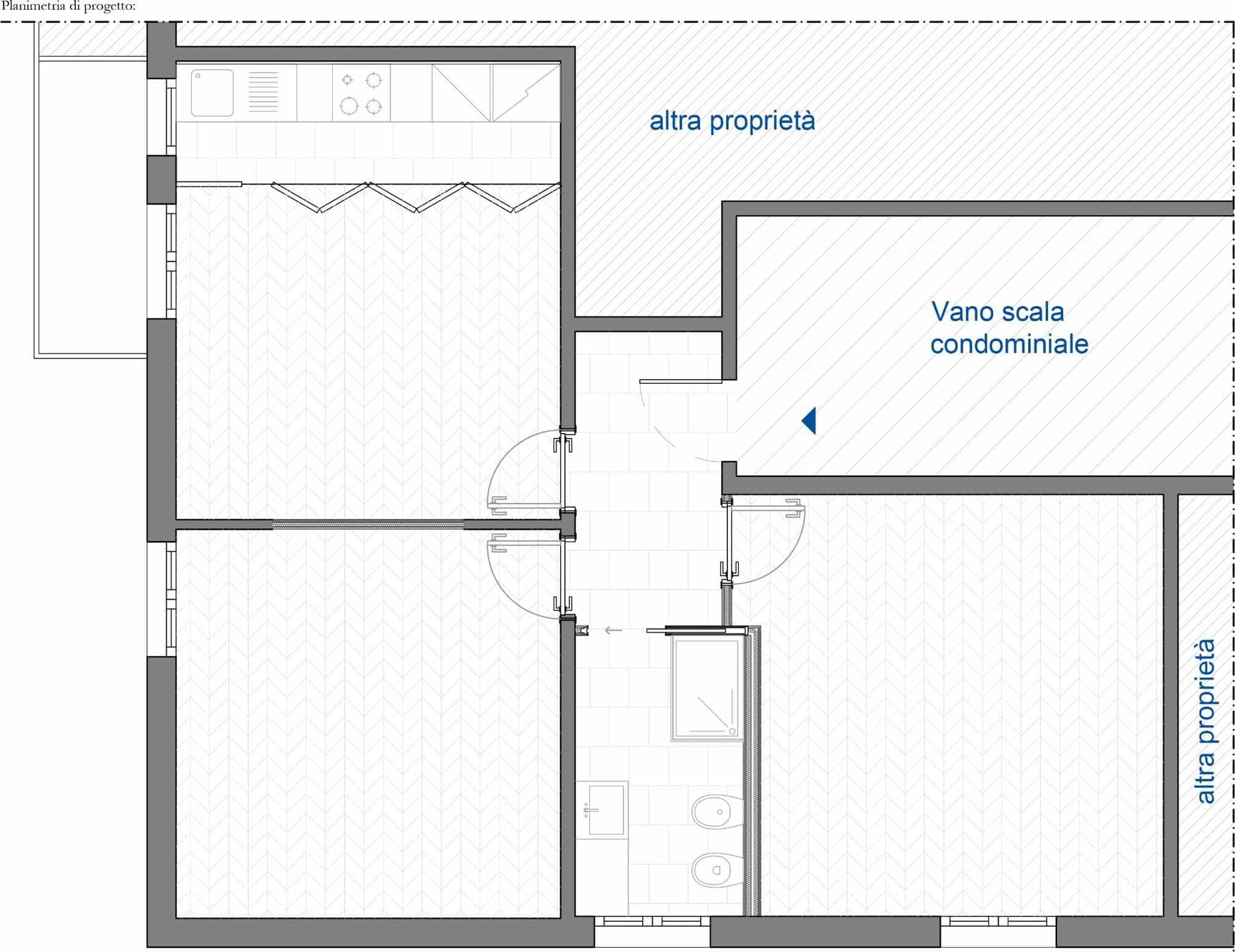 Casa C, Bologna: pianta di progetto dell’appartamento ristrutturato