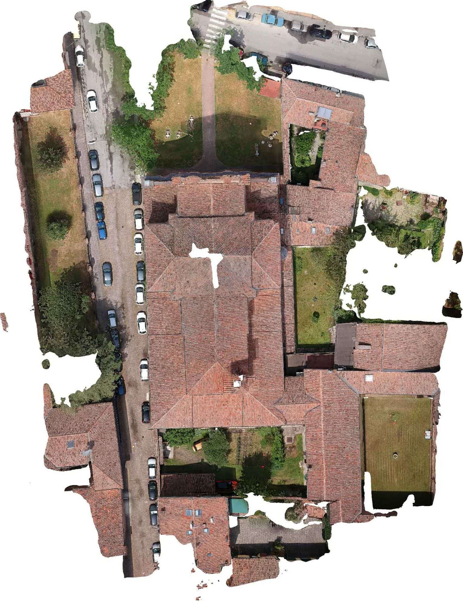 San Girolamo, Ferrara: ortofoto zenitale delle coperture in coppi ricavata dal rilievo fotogrammetrico